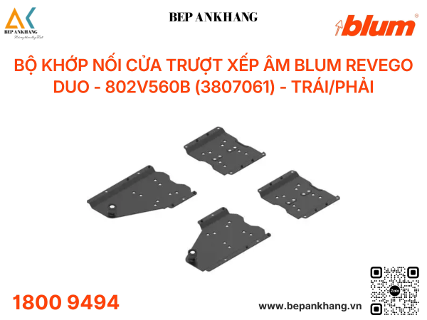 Bộ khớp nối cửa trượt xếp âm Blum REVEGO duo 802V560B (3807061) - Trái/Phải